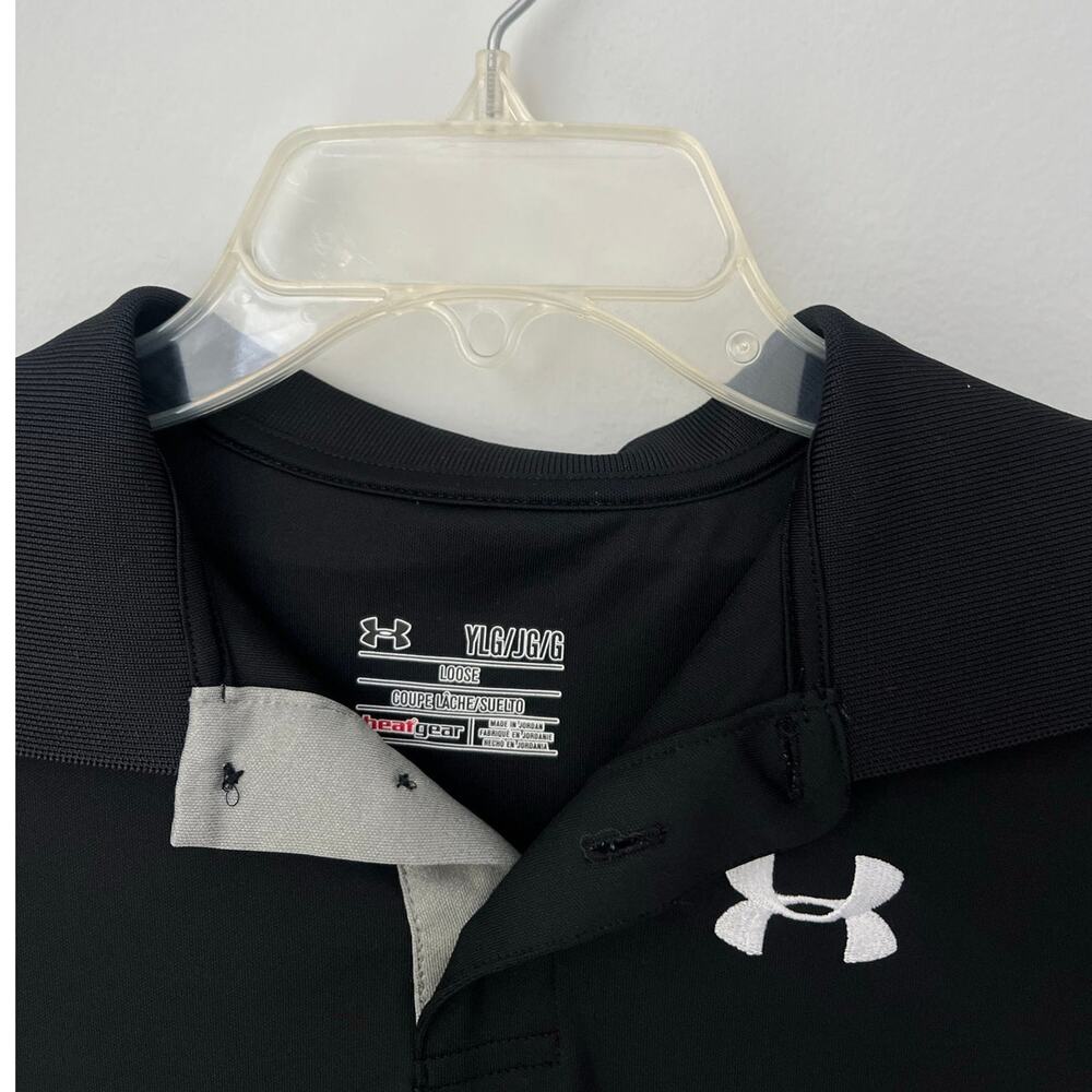 Under Armour Matchplay Polo Shirt Black Short Sleeves Golf Boys Youth Large - Picture 4 of 6